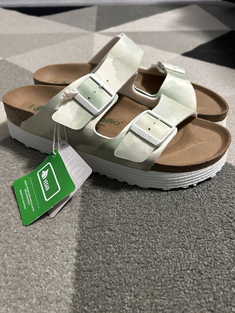 NWT Birkenstock Papillio Arizona Platform Sandals Watercolor Khaki Size 41